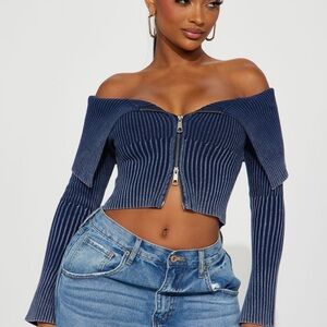 Fashion Nova Keep Them Coming Washed Cropped Cardigan - Navy